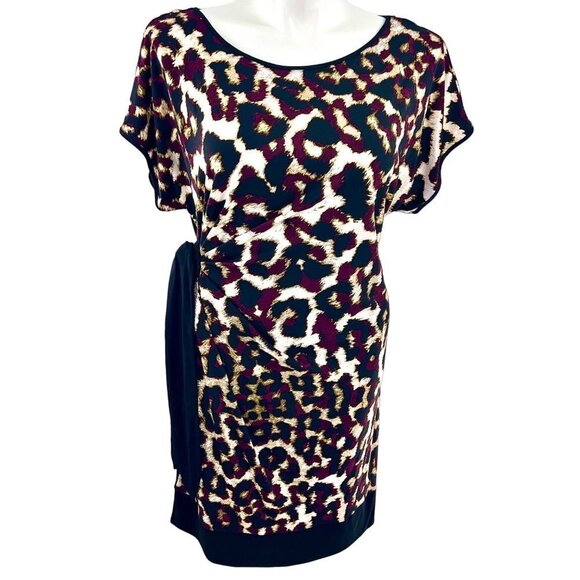 NWT CALVIN KLEIN PURPLE, BLACK, WHITE & METALLIC GOLD ANIMAL PRINT DRESS - XL - Picture 1 of 4